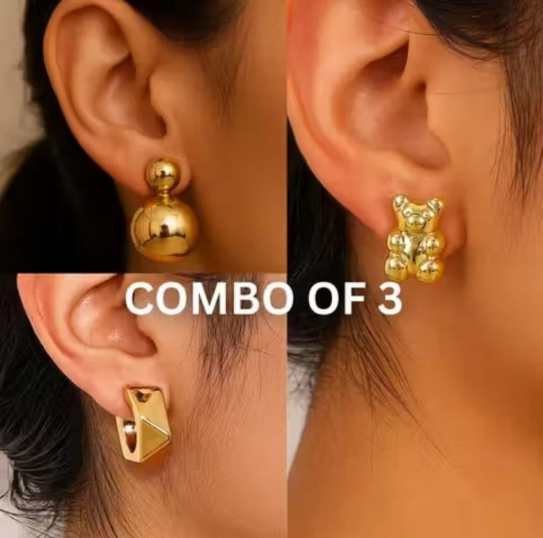 Golden Chunky Earrings Set of 3 (01)