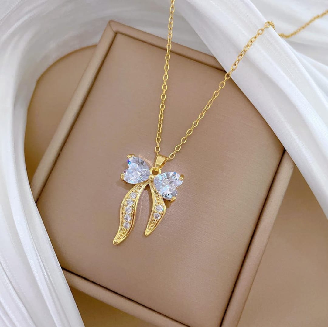 Gold Bow Charm Necklace - Peppy Chic