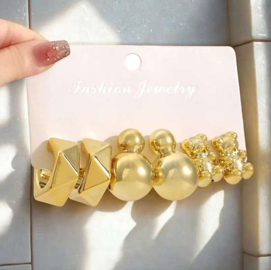 Golden Chunky Earrings Set of 3 (01)