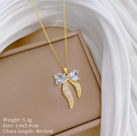 Gold Bow Charm Necklace - Peppy Chic